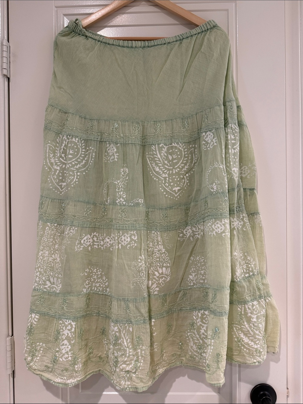 Sage Green Tiered A-Line Maxi Skirt